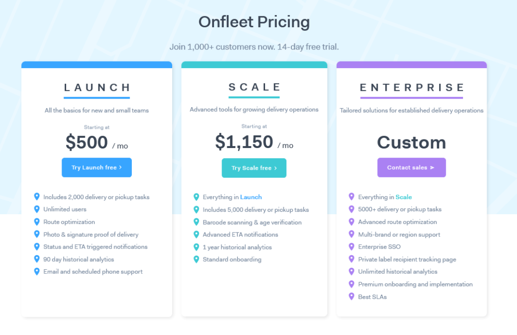 Onfleet pricing image