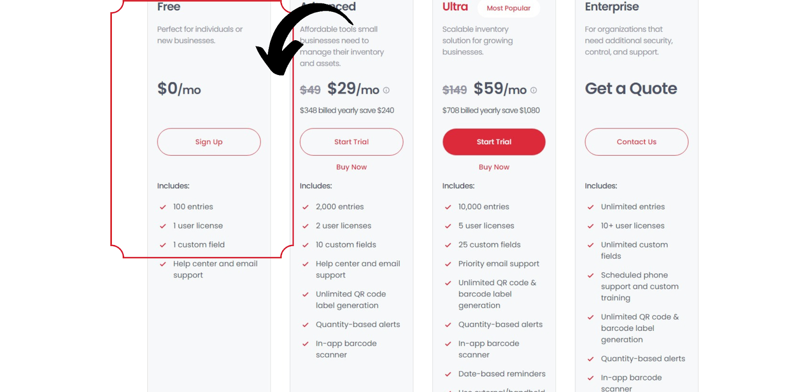 Sortly inventory management software pricing plan