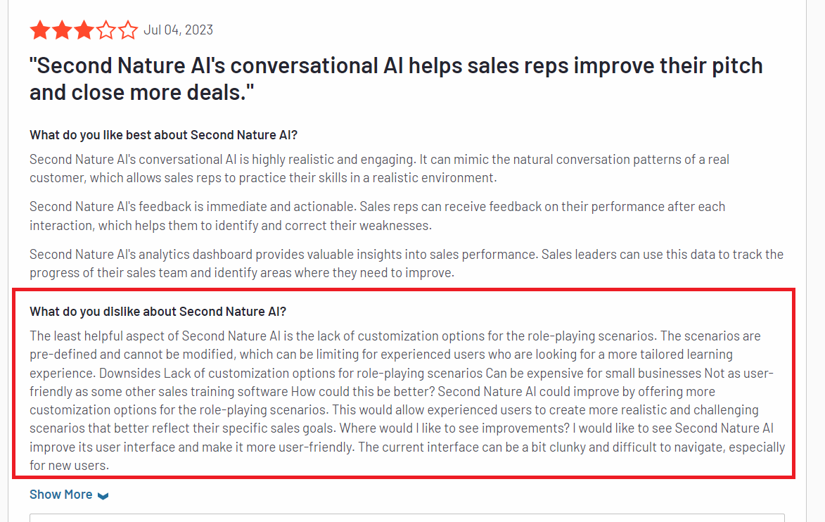 Second Nature AI review as a sales coaching software