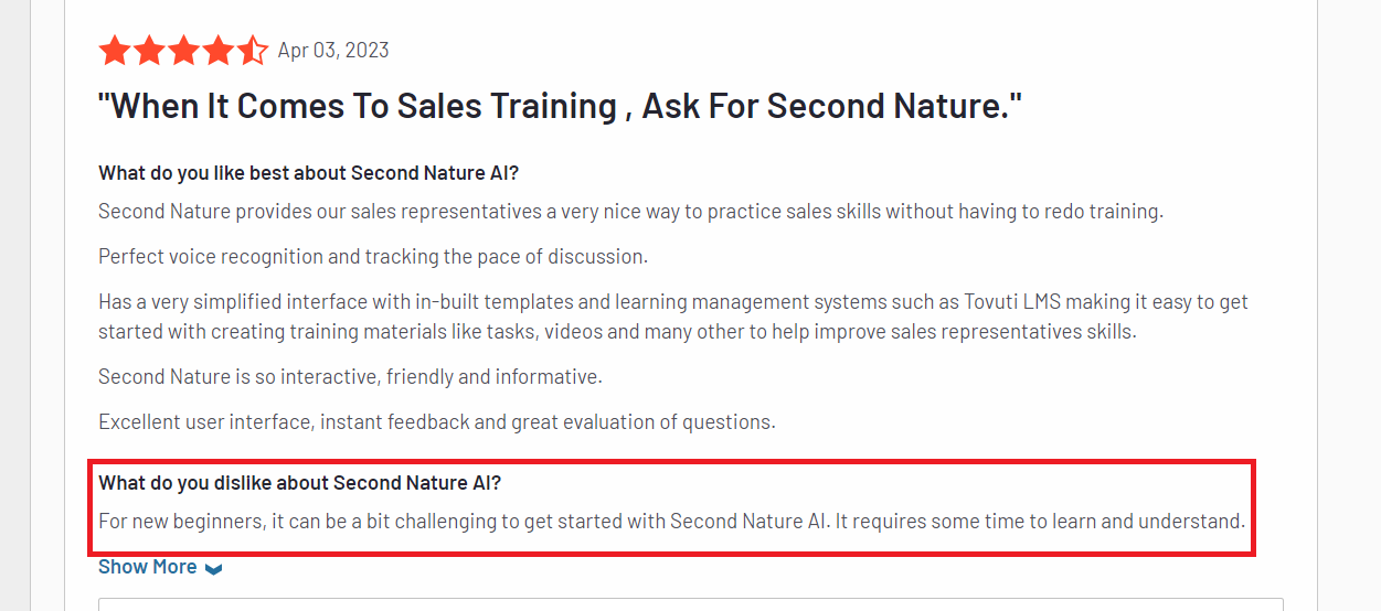 Second Nature AI review as a sales coaching software