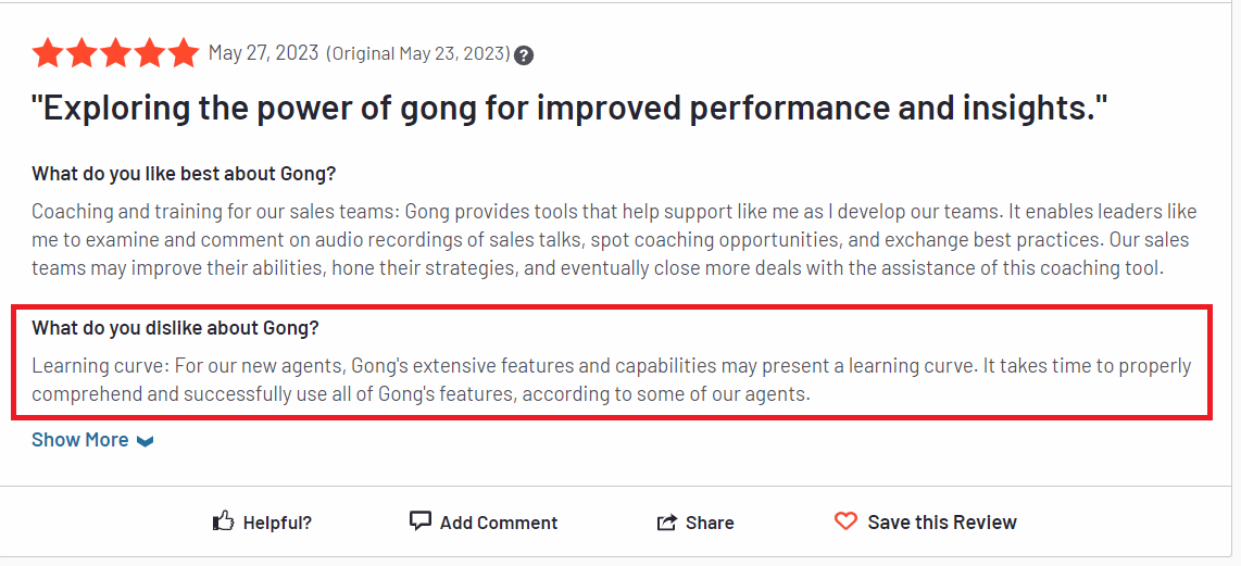 Gong review as a sales coaching software